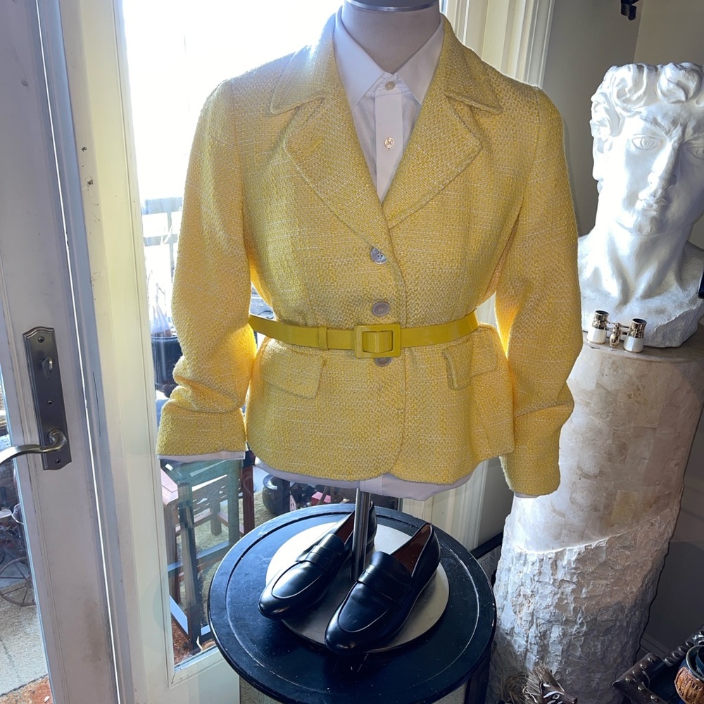 Combo Yellow  Talbots Textured Belted Women's Jacketand Zegna Slides